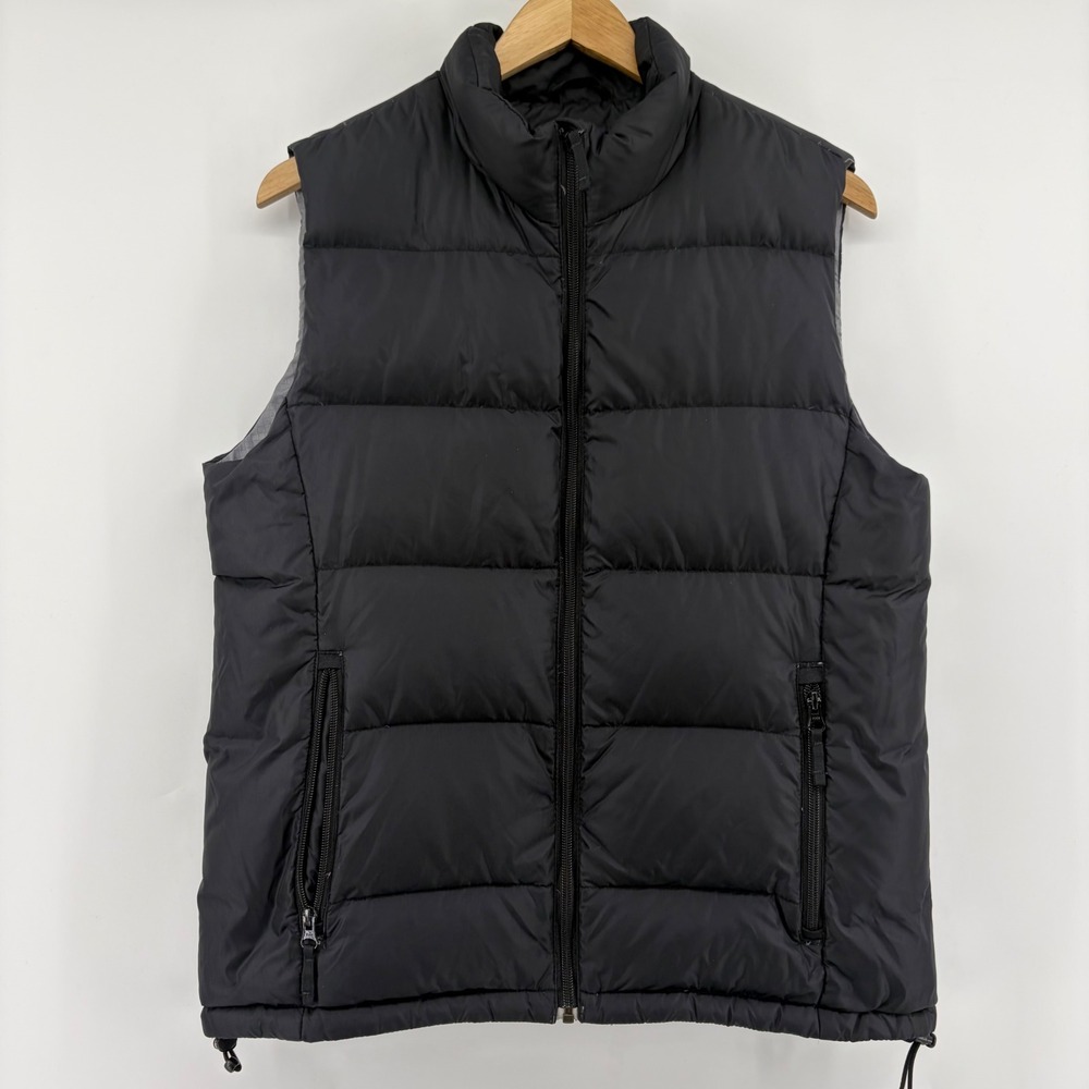 Lands End Womens Black Goose Down Puffer Vest Small 6-8 Full Zip Quilt Outerwear